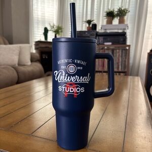 NWT Blue Universal Studios tumbler with straw. 9.5" tall
